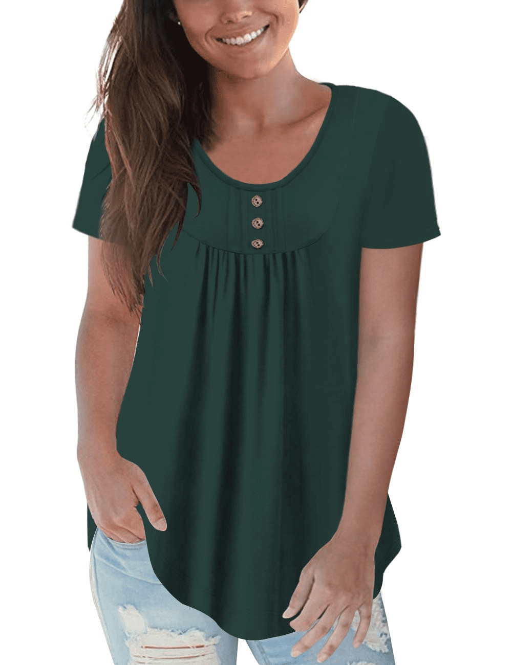 AMZ PLUS Womens Plus Size Loose Blouse Stretch Button Up V Neck Henley Shirts Casual Tunic Tops