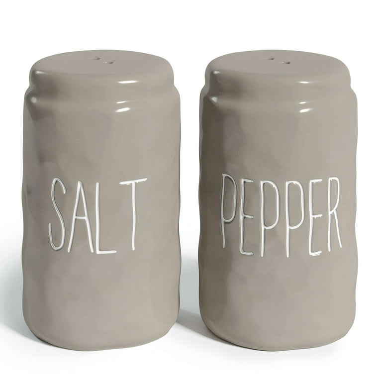 Barnyard Designs Salt and Pepper Shaker Set, Ceramic, Novelty Farmhouse Salt and Pepper Holders, Vintage Kitchen and Table Decor, Taupe, 2” x 3.25”