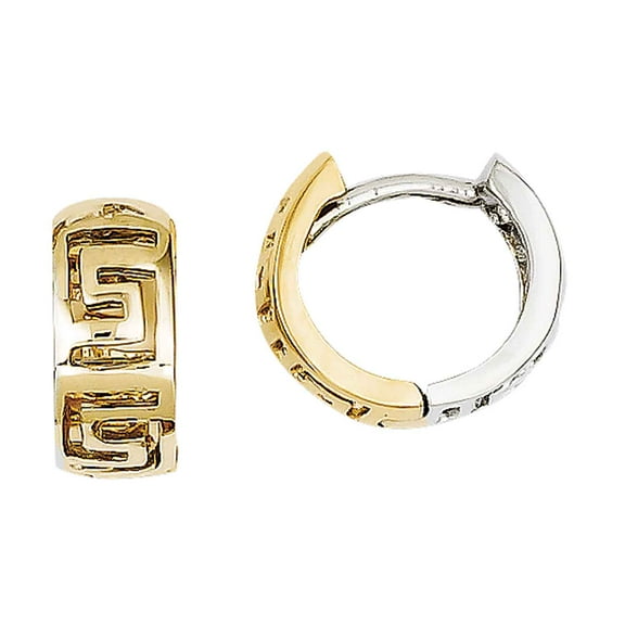 Primal Gold 14 Karat Two-tone Greek Key Hinged Hoop Earrings