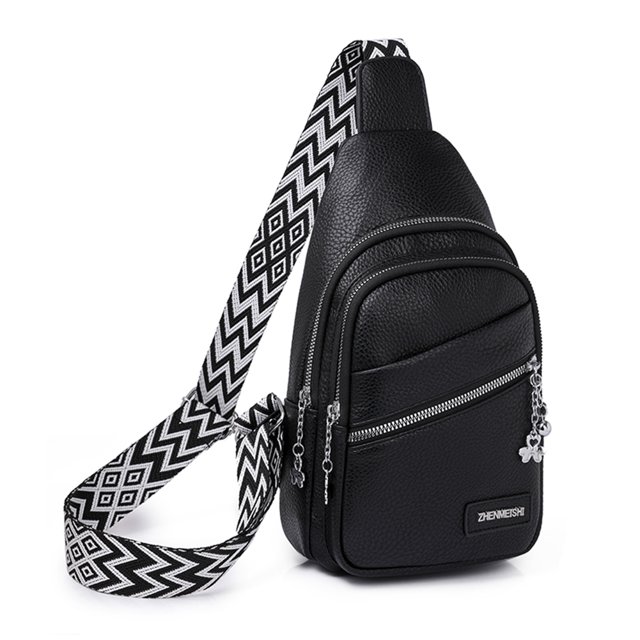 Bolso De Hombro Bolso de pecho para mujer, correa ajustable para el hombro, monedero para niñas de color sólido (negro)