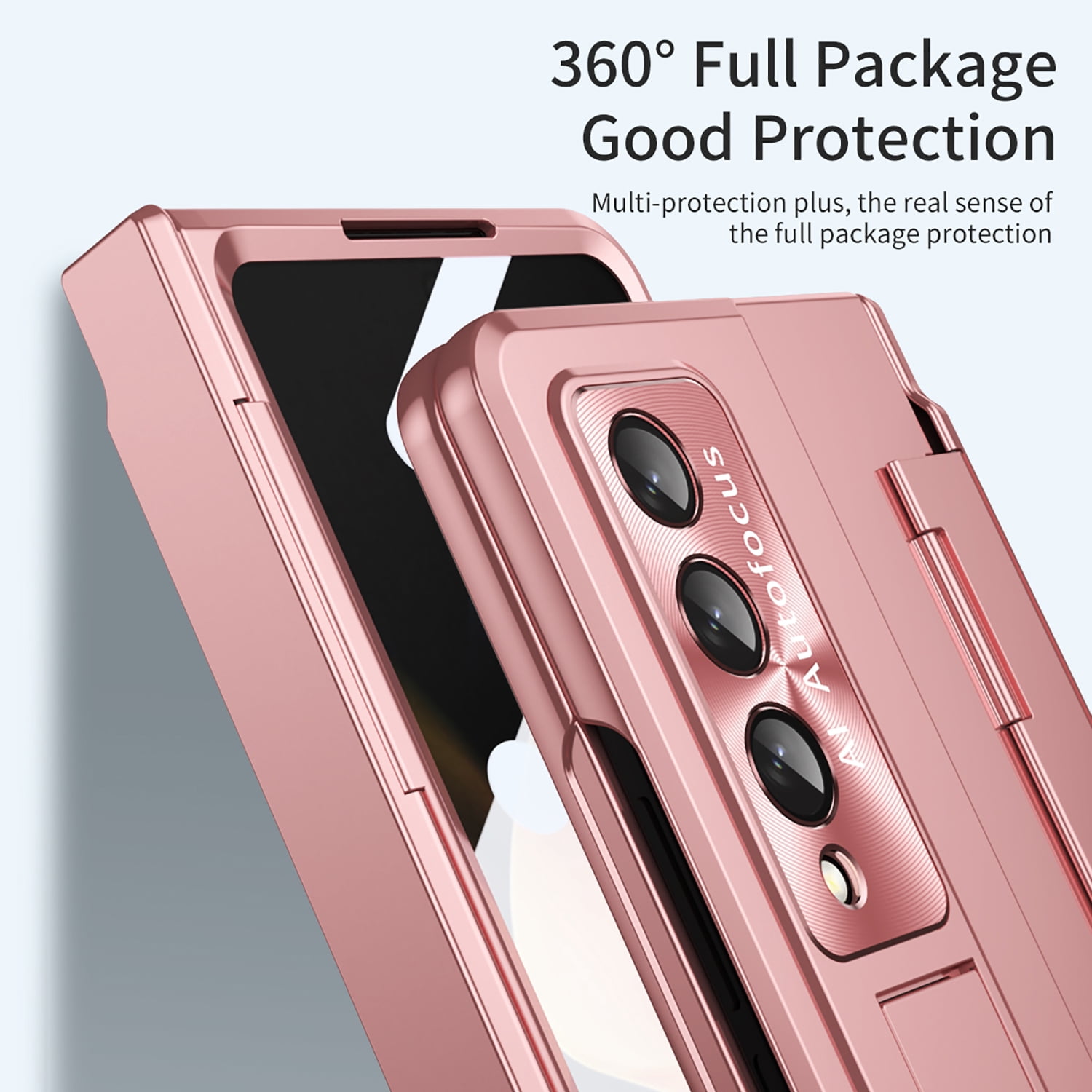 for Samsung Galaxy Z Fold 4 Rugged Case, All-Inclusive Magnetic Hinge Protection for Galaxy Z Fold 4 Case with Built-in Screen Protector & S Pen Holder & Hidden Kickstand, Rosegold