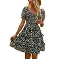 thumbnail image 5 of YNIQUE Women's Dresses Casual Summer Print Ruffle A Line Short Sleeve Mini Floral Dress for Women, 5 of 8
