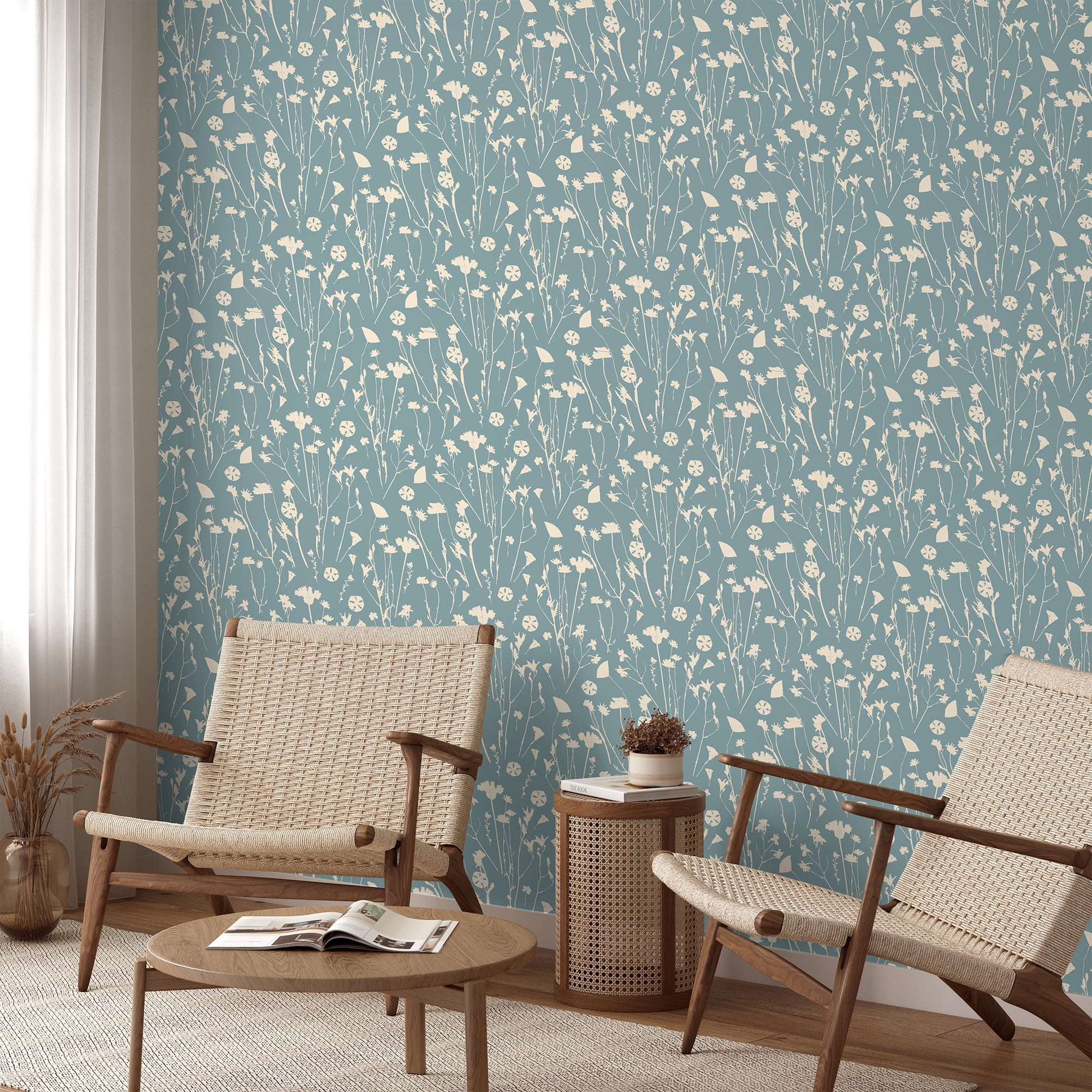 SimurgWallArts - Beige Wildflowers Peel and Stick Vinyl Nursery Wallpaper - 19x118 in, 15.57 Sq. ft.