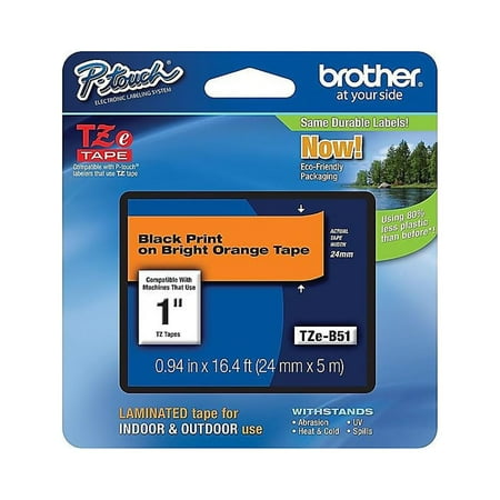 UPC: 0012502626022 | Brother TZEB51 – Standard Adhesive – Black on Fluorescent Orange – 1 Roll (0.94  x 16 ) Laminated Tape