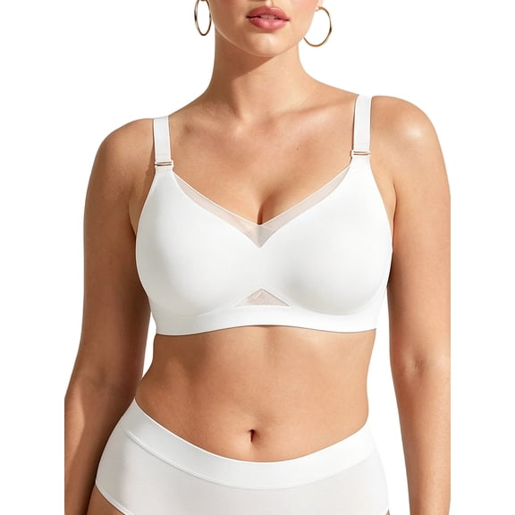 SHARICCA Women Comfort Seamless Wirefree Bra Lace Patchwork Smooth T-shirt Bra