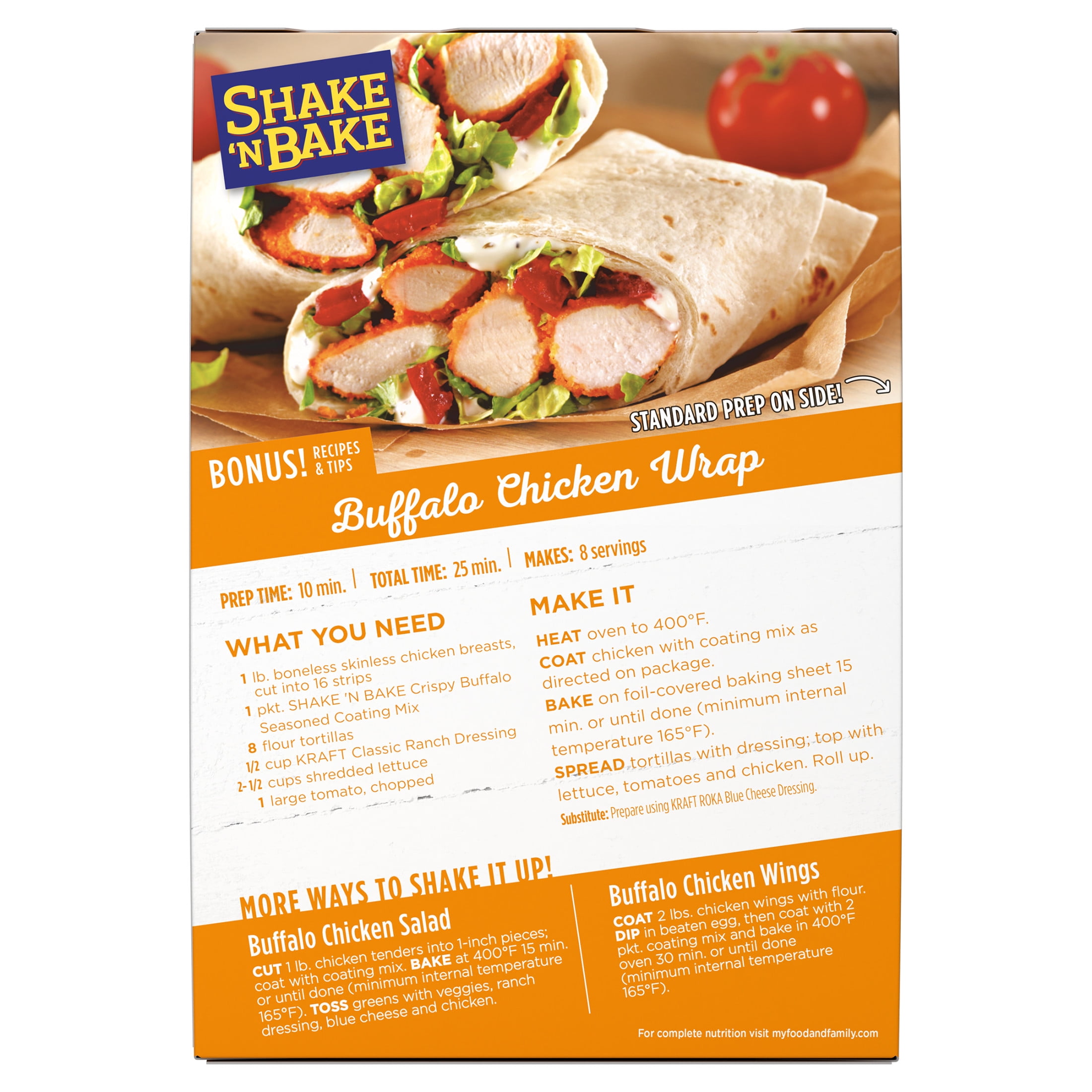 Shake 'N Bake Crispy Buffalo Seasoned Coating Mix, 4.75 oz Box, 2 Ct Packets, Crispy Texture