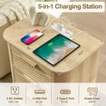thumbnail image 3 of CQSXDA 22 Inch Wide Fluted Nightstand In Wood With Charging Station, Modern End Table For Bedroom And Home Office Furniture，Oak, 3 of 8