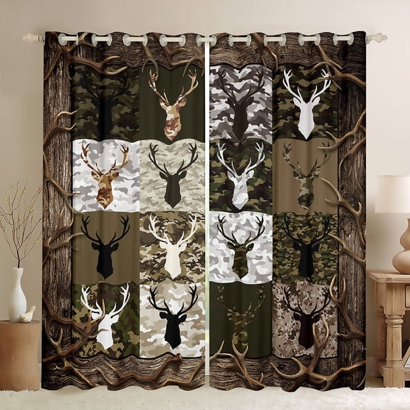 Homewish Jungle Wildlife Deer Blackout Curtains Set of 2 (52x84 Each) for Female Men Women,Vintage Retro Aesthetic Window Curtains,Abstract Camouflage Camo Curtains and Drapes