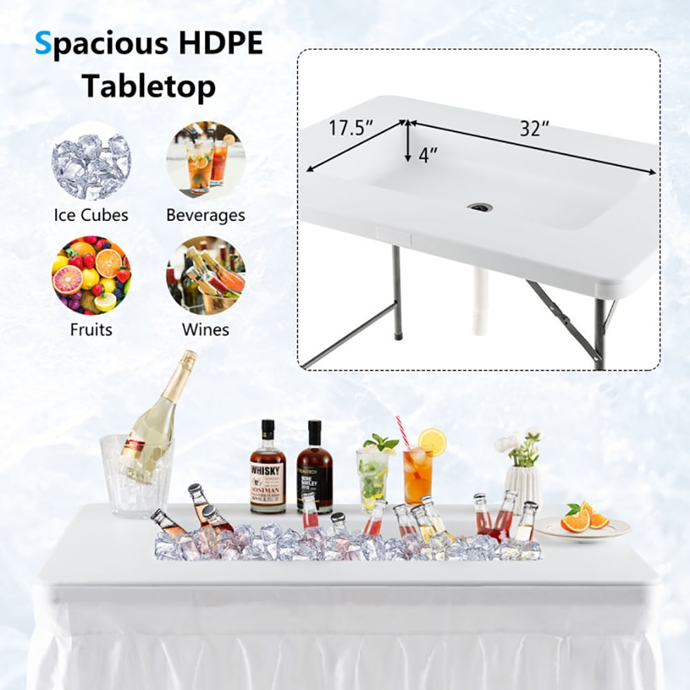 Aimee Lii 4 Feet Folding Ice Bin Table with Skirt for Camping Picnic Wedding, Camp Tables PorTable Foldable, White