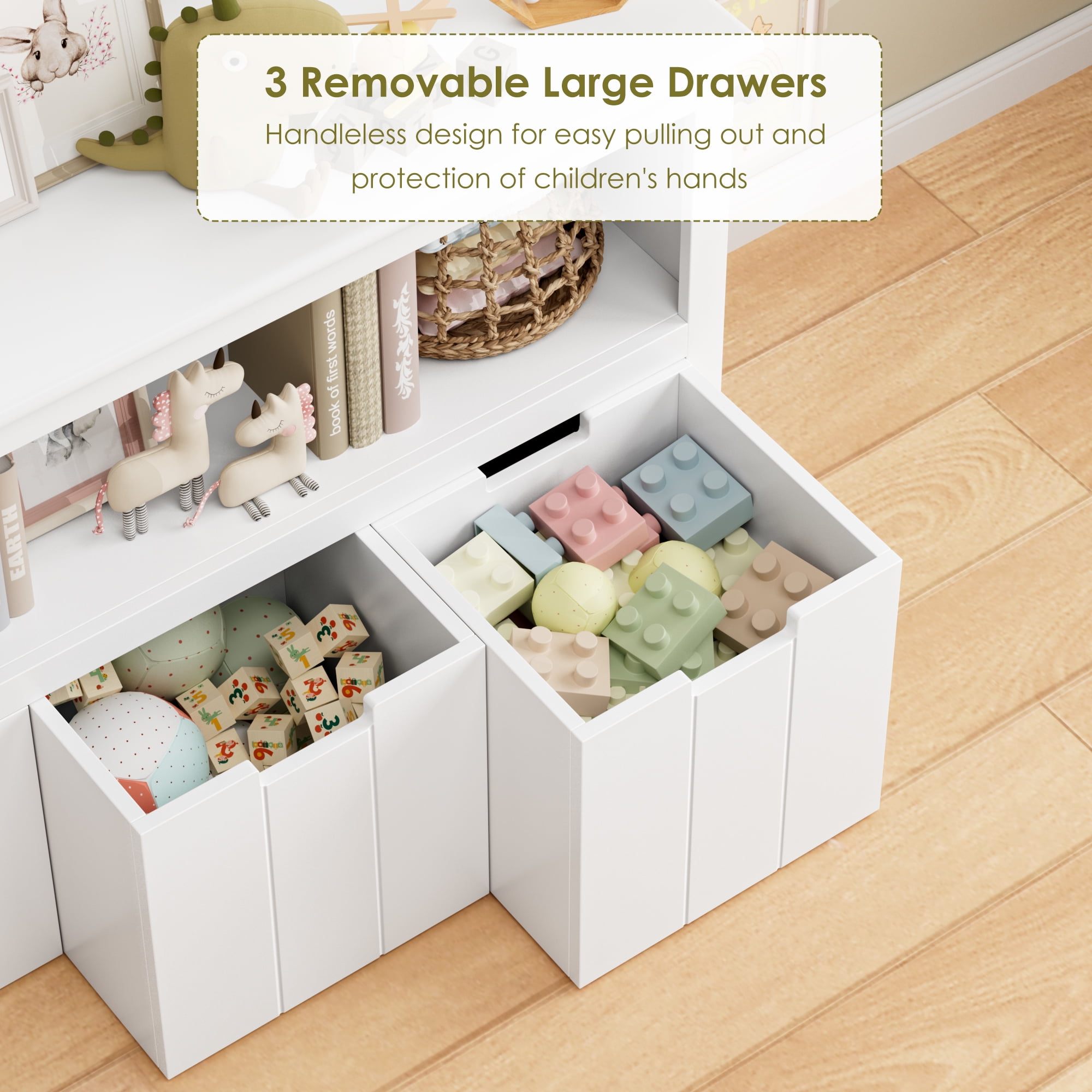 Homfa Kids Toy Storage, Cubes Storage Bins with 3 Drawers, White Toy Box with Shelves and Wheels