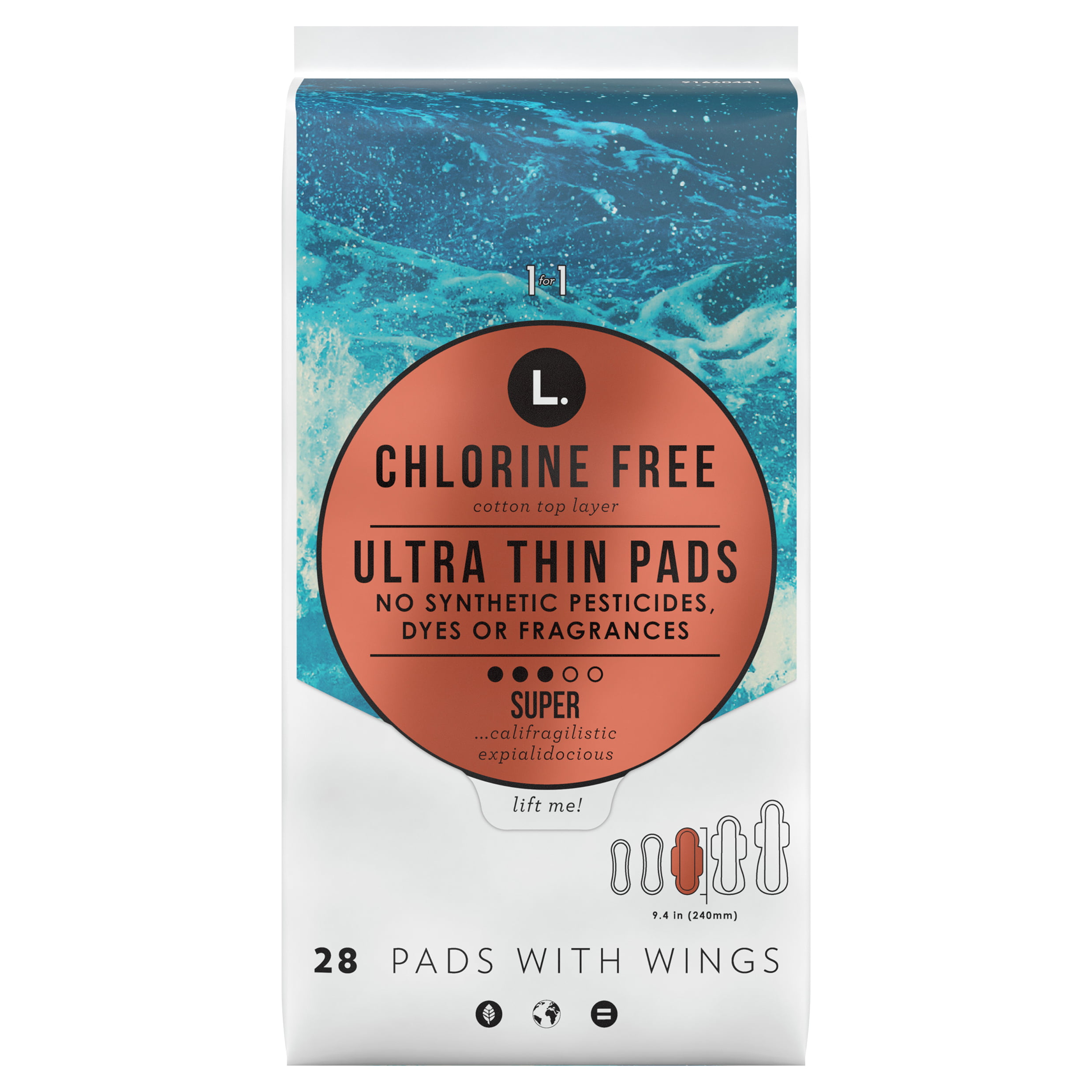 L. Chlorine Free Ultra Thin Super Absorbency Pads with Wings, 28 Count 