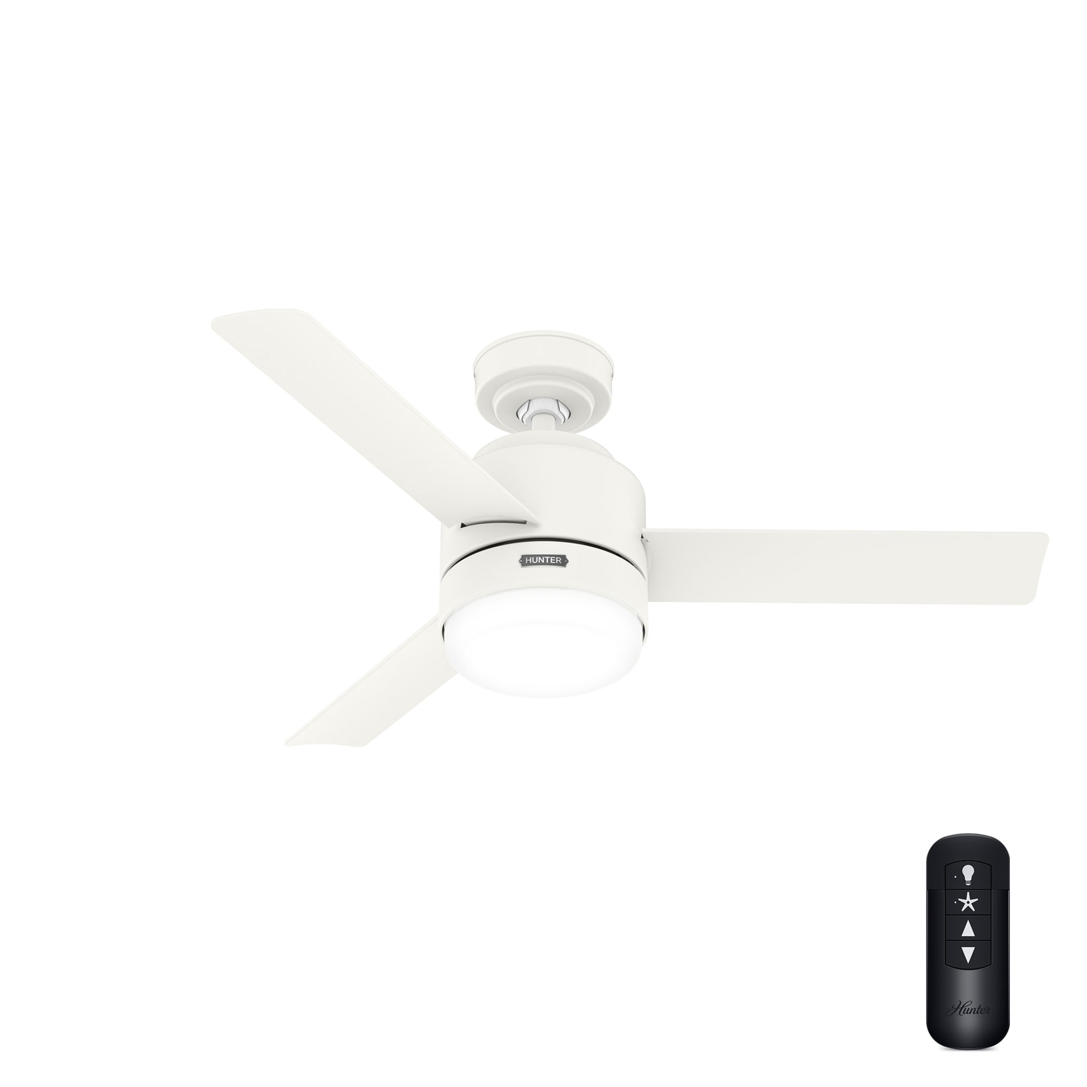 Hunter - Gilmour Indoor/Outdoor Ceiling Fan With Light, Remote, 44-inch, Matte White, Casual-style, 3-speed WhisperWind Motor, 51846, for Porches, Bathrooms
