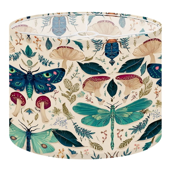 Linen Drum Lampshades Colorful Botanical Mushrooms Butterflies Dragonflies 13"x13"x10" Light Shade for Table Lamps Floor Lamp Shades Lampshade Replacement Assembly Required