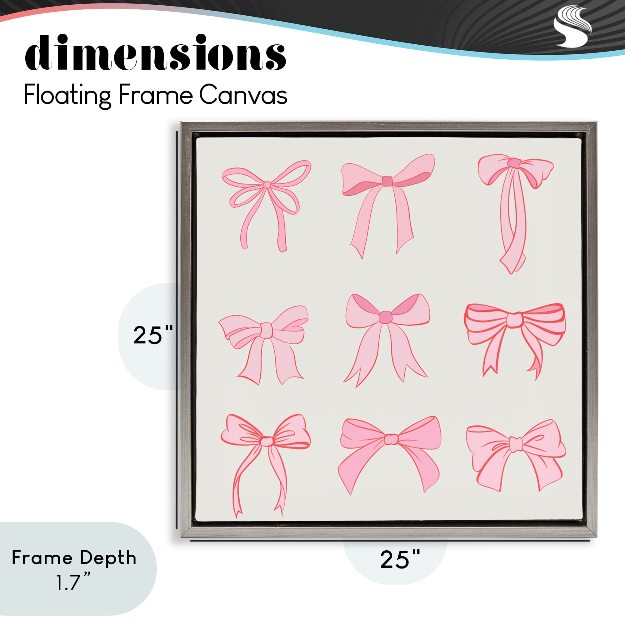 Stupell Industries Pink Coquette Ribbons Gray Framed Floater Canvas Wall Art, design by Emily Navas