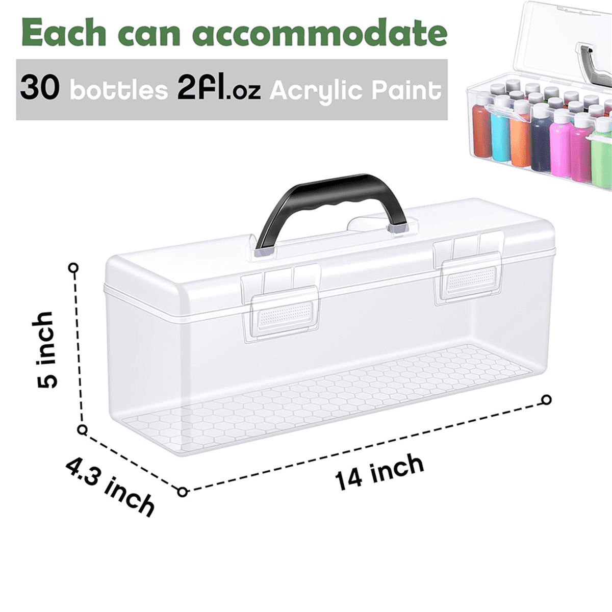 3 Pcs Paint Storage Box for 2 Fl. Oz Acrylic Paints, Acrylic Portable Craft Art Organizer with Handle, 30 Bottles Black