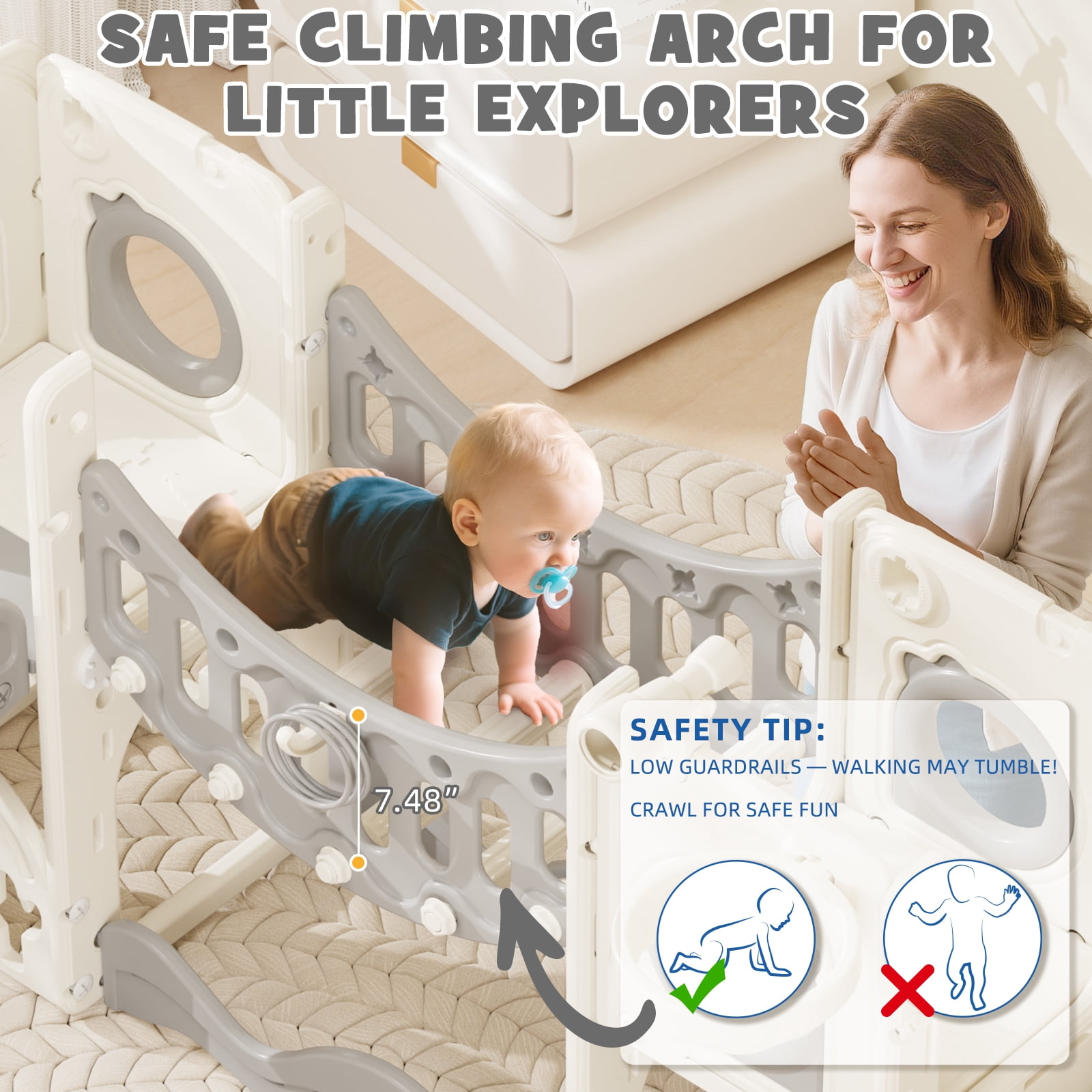 YUFU 12 In 1 Toddler Slide Swing Set, Baby Slide for Age 1+ with Climbing Arch Golf Set Swing Basketball Indoor Outdoor Playground Slide(Gray)