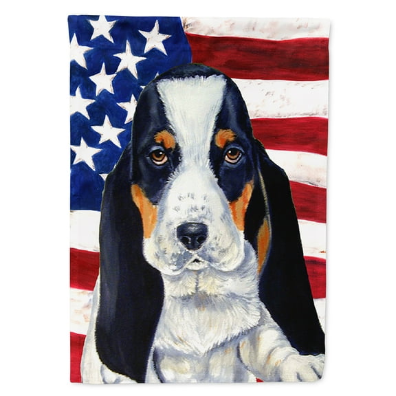 USA American Flag with Basset Hound Flag Canvas House Size
