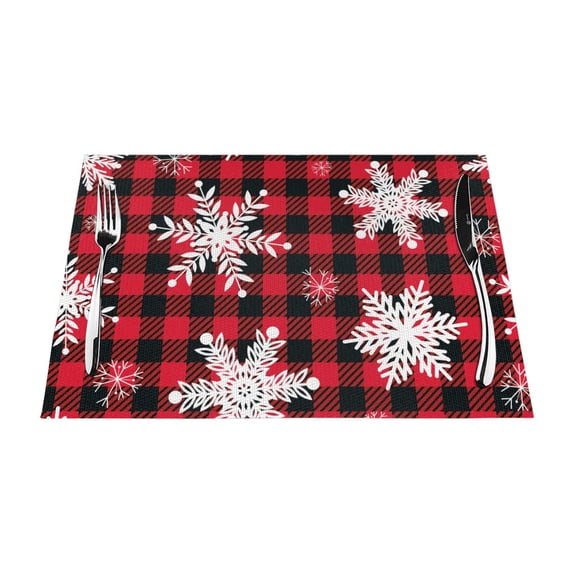 YFYANG Washable Heat-Resistant Placemats, 70% PVC/30% Polyester, Christmas Snowflake Plaid Kitchen Table Mat, 12" x 18" 1 Pcs