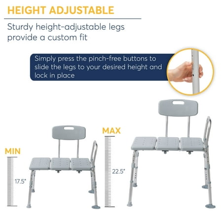 Drive Medical Plastic Tub Transfer Bench with Adjustable Backrest