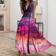 thumbnail image 2 of FVWITLYH Robes Femmes Été Sexy Col en V Profond Robe Longue Formelle Sans Manches Dégradé Fermeture Éclair Robes Swing Rose Vif,L, 2 of 4