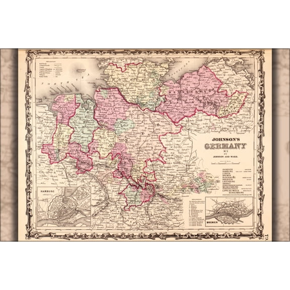 24"x36" Gallery Poster, map of Germany 1862