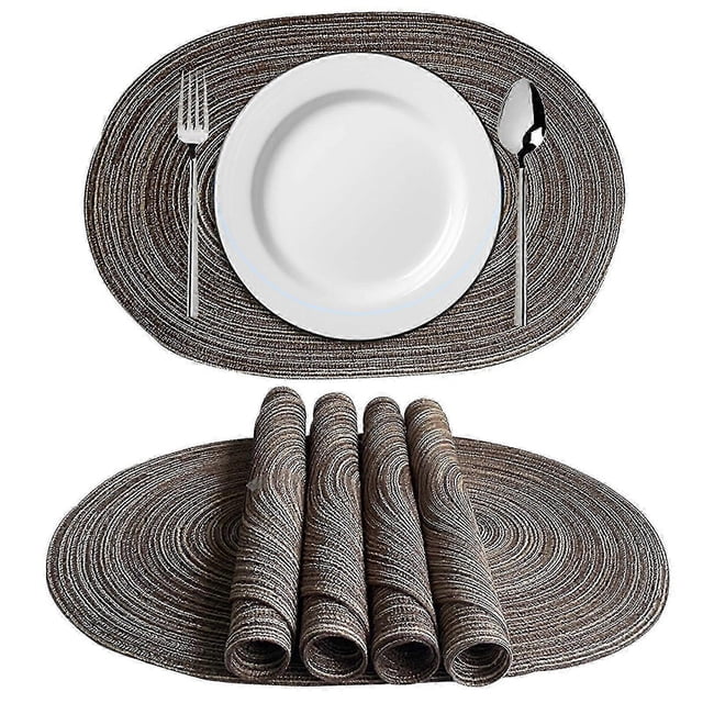 Oval Placemats Washable Placemats For Kitchen Table, 19.6 X 13.7 Inch (green, Brown, Grey, Yellow)