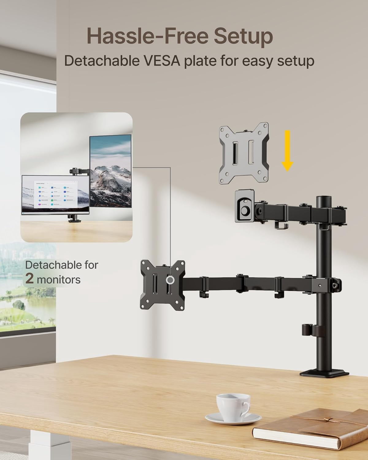 monTEK Dual Monitor Stand for 17–32 Inch Screens, Adjustable Desk Mount Holds up to 22 lbs per Arm, Full Motion Monitor Mount with C-Clamp/Grommet, VESA 75x75/100x100