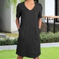 thumbnail image 4 of tasrioml Women's Cotton Linen Shirt Dress Summer Short Sleeve V Neck Midi Dress Casual Shift Dress with Pockets, 4 of 8
