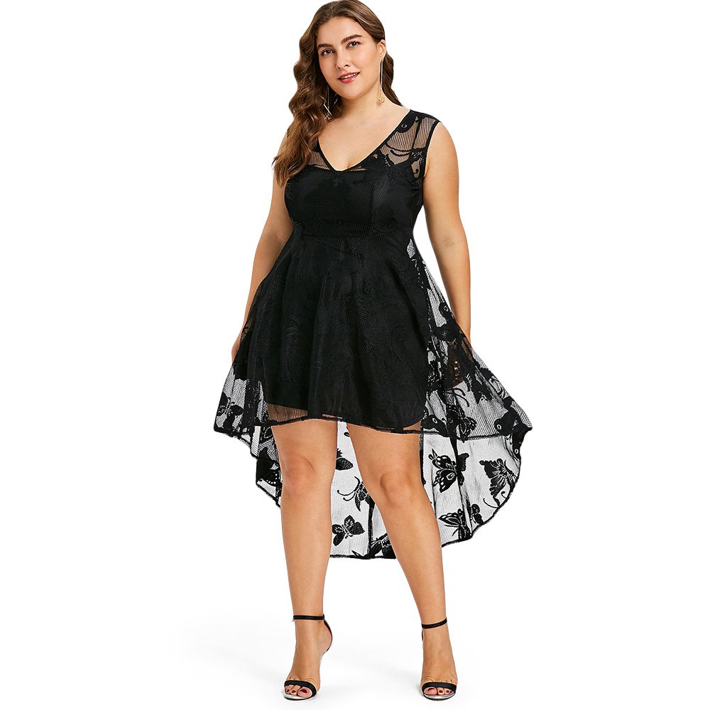 Plus Size Midi Dress Sheer Lace Tank Dresses Sleeveless Summer Tank
