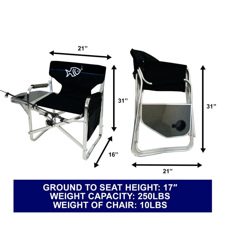 Tuscany Pro Oasis Premium Director Fishing Chair with Rod Holder - Folding  Aluminum Chair with Side Table 