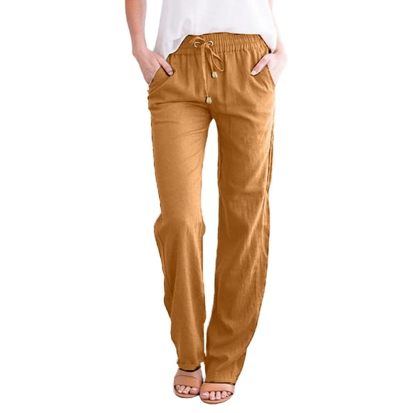 Baberdicy Women's Elephant Pants Women's Casual Pants Solid Cotton and Pants with Pocket Long Pants Women's Wide Leg Pants Orange S-3Xl
