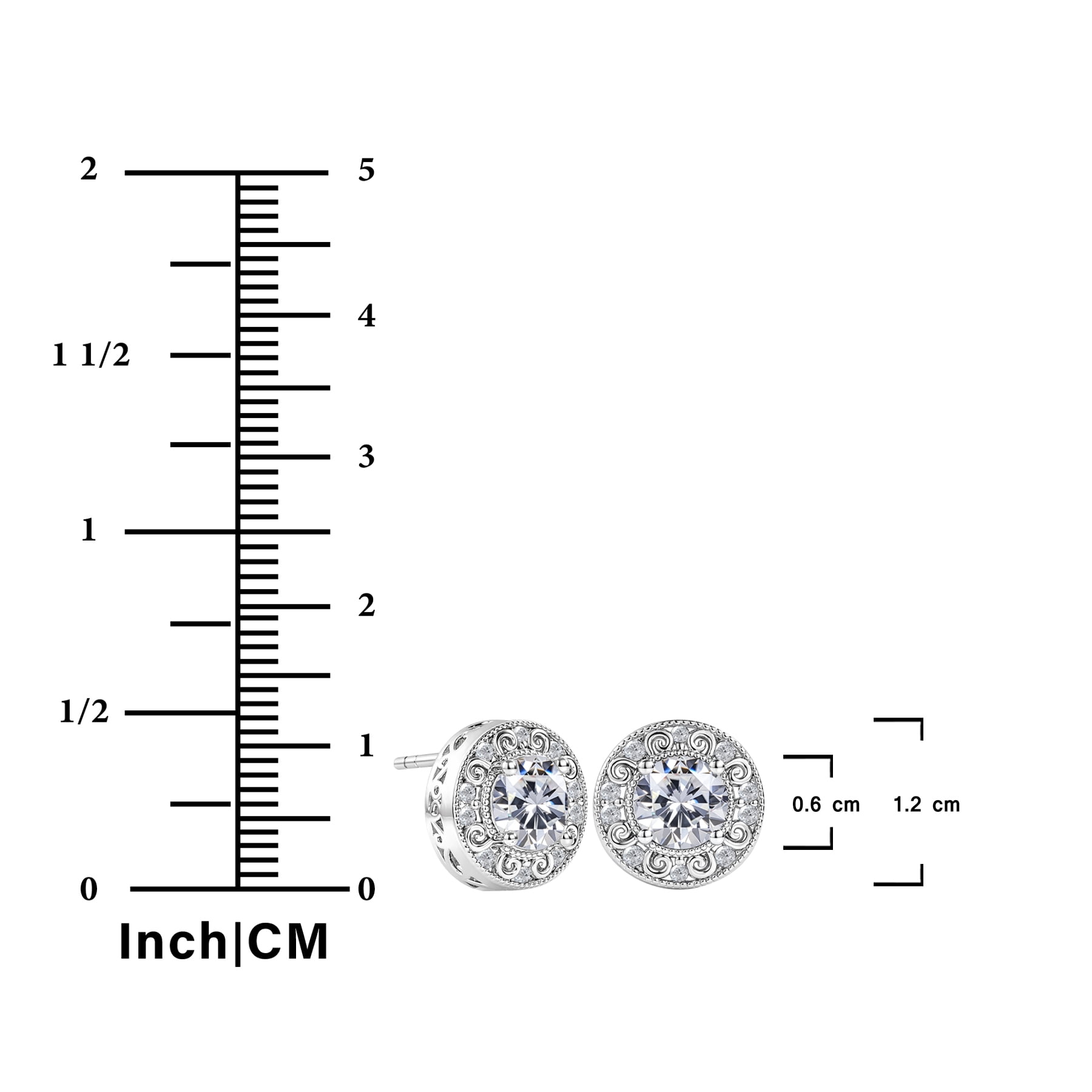 JeenMata 2 Carat Moissanite Vintage Round Cut Stud Earring - in 18K White Gold Plating for Women Earrings