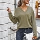 thumbnail image 3 of Blusa Manga Larga Cuello En V Color Puro Bolsillo Cómodo Top De Moda Para Mujer, 3 of 8