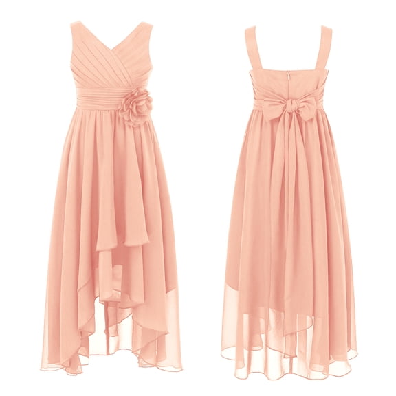 DPOIS Kids Flower Girls Pleated Chiffon Junior Bridesmaid Dress