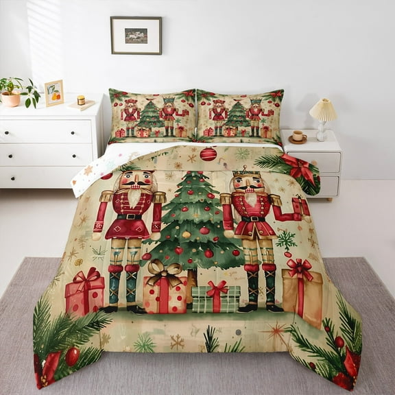 Manfei Merry Christmas Bedding Comforter Set,Retro Nutcracker Soldier Twin Comforter Sets,Kids Xmas Gifts Bedding Set For Child,Breathable Home Decor Reversible,2-Piece