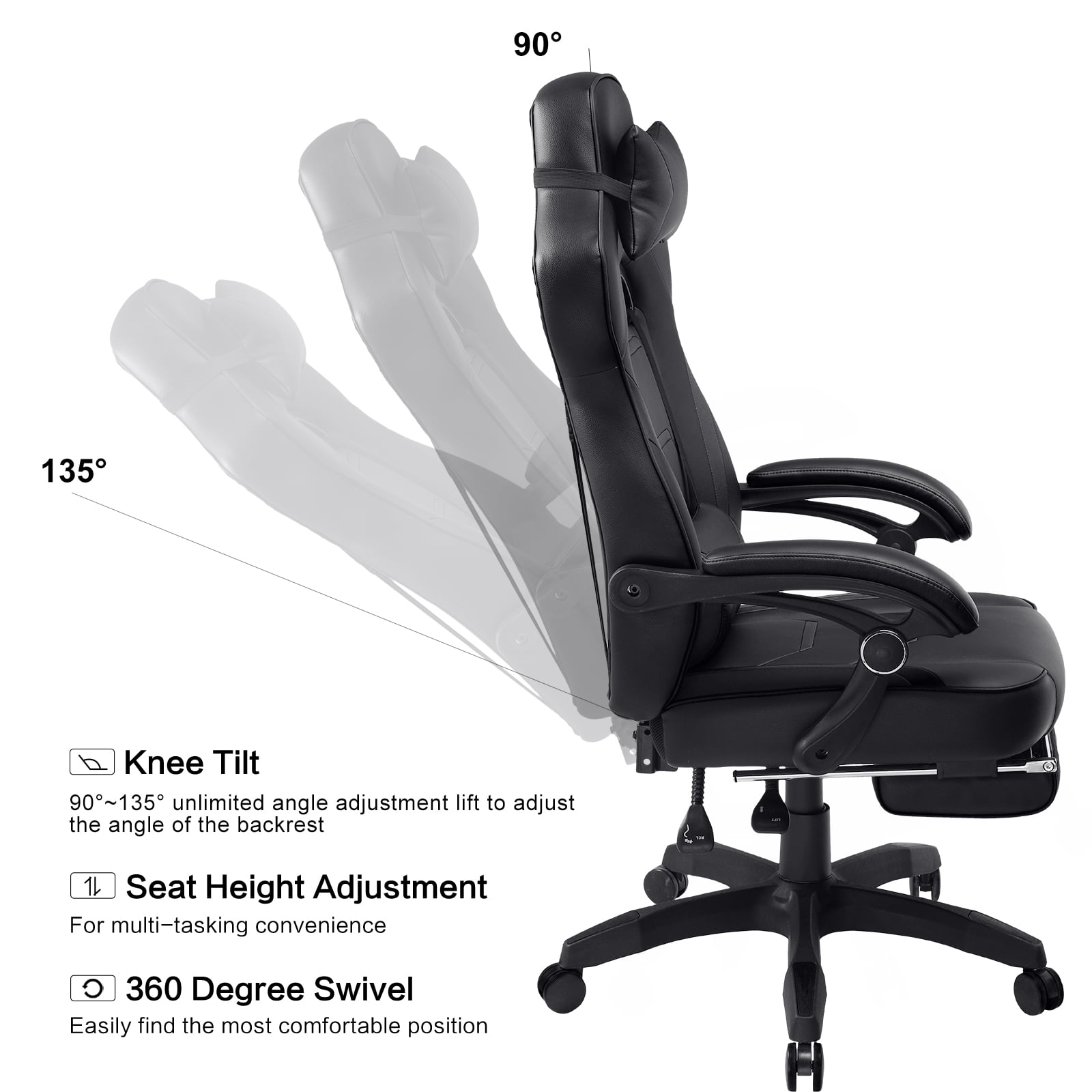 GTPLAYER Gaming Chair with Footrest, Ergonomic High‑Back Racing‑Style Computer Chair with Adjustable Lumbar Support & PU Leather, 350 lb Capacity