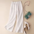 thumbnail image 4 of Pantalones de pierna ancha de color liso para mujer, pantalones casuales de pierna grande con drapeado de nueve puntos de verano, pantalones sueltos de algodón y lino para mujer, 4 of 5