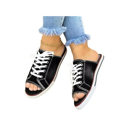 

Daeful Womens Slip On Flat Loafers Pumps Summer Sandals Lace Up Peep Toe Comfort Shoes