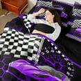 thumbnail image 5 of Manfei Boys Cartoon Automobile 7 Pieces Bedding Comforter Set, Purple Sports Car Full Bedding Set, Buffalo Checkered Flag Reversible Fitted Sheet Flat Sheet, Breathable Home Decor, 5 of 8