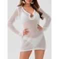thumbnail image 3 of Niusricy Women Sexy Beach Cover Ups Ladies Solid Color Cutout Swimsuit Coverup Long Sleeve Mini Dress Summer Crochet Bathing Suit Coverups Fashion Casual Lightweight Knit Dresses for Vacation, 3 of 8