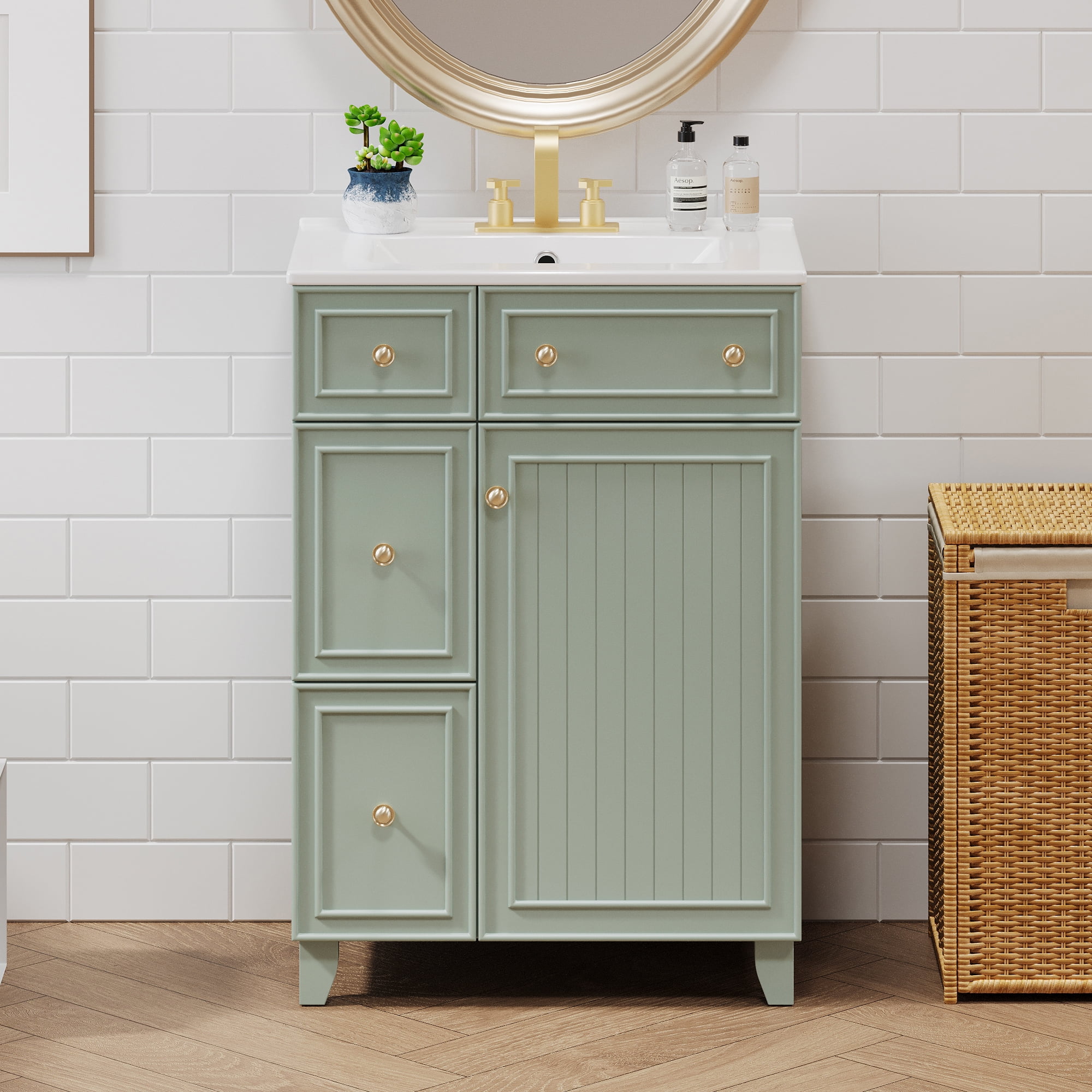 MAYEERTY 24" Bathroom Vanity Cabinet - Ceramic Sink, 2 Drawers, Durable for Daily Bathroom Use