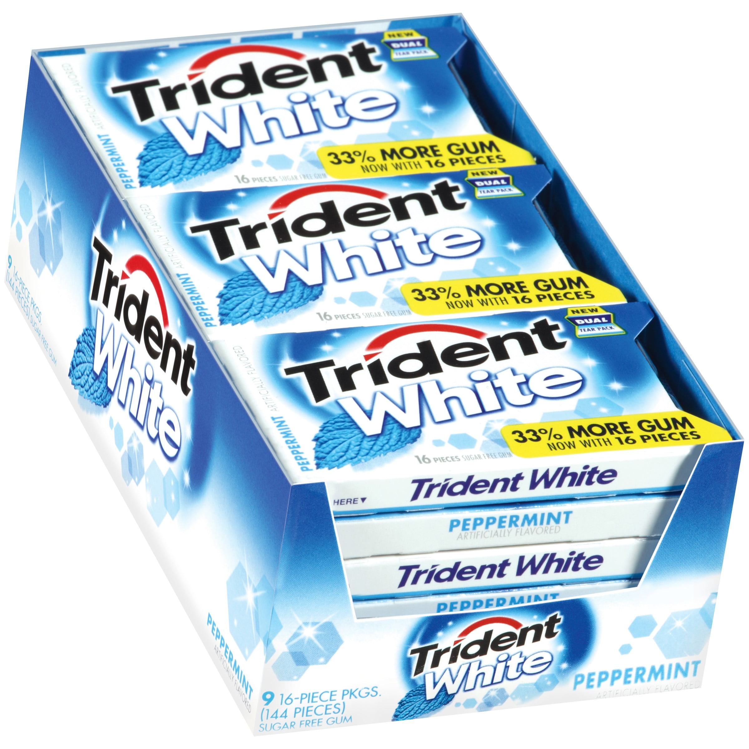Trident White SugarFree Peppermint Gum, 16 Piece, 9 Count