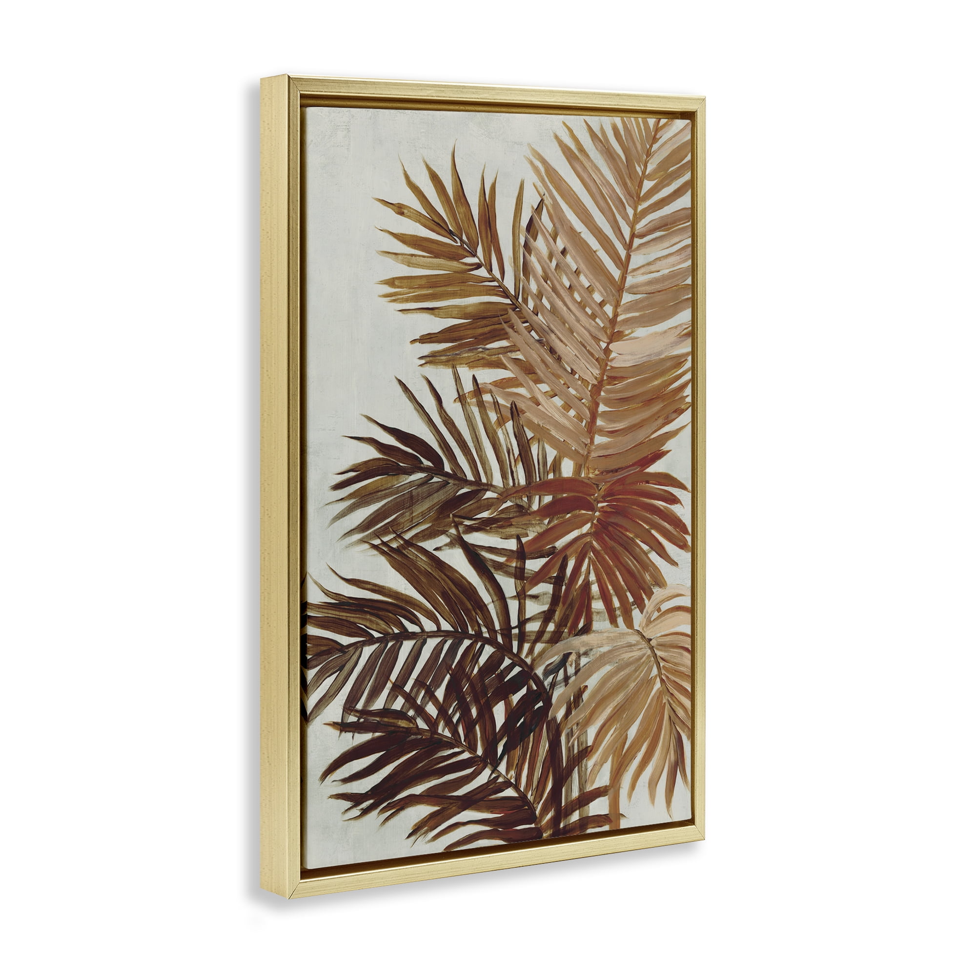 Stupell Industries Natural Palm Leaves Plants & Flowers Painting Gold Floater Framed Canvas Art Print Wall Art, 21 x 31