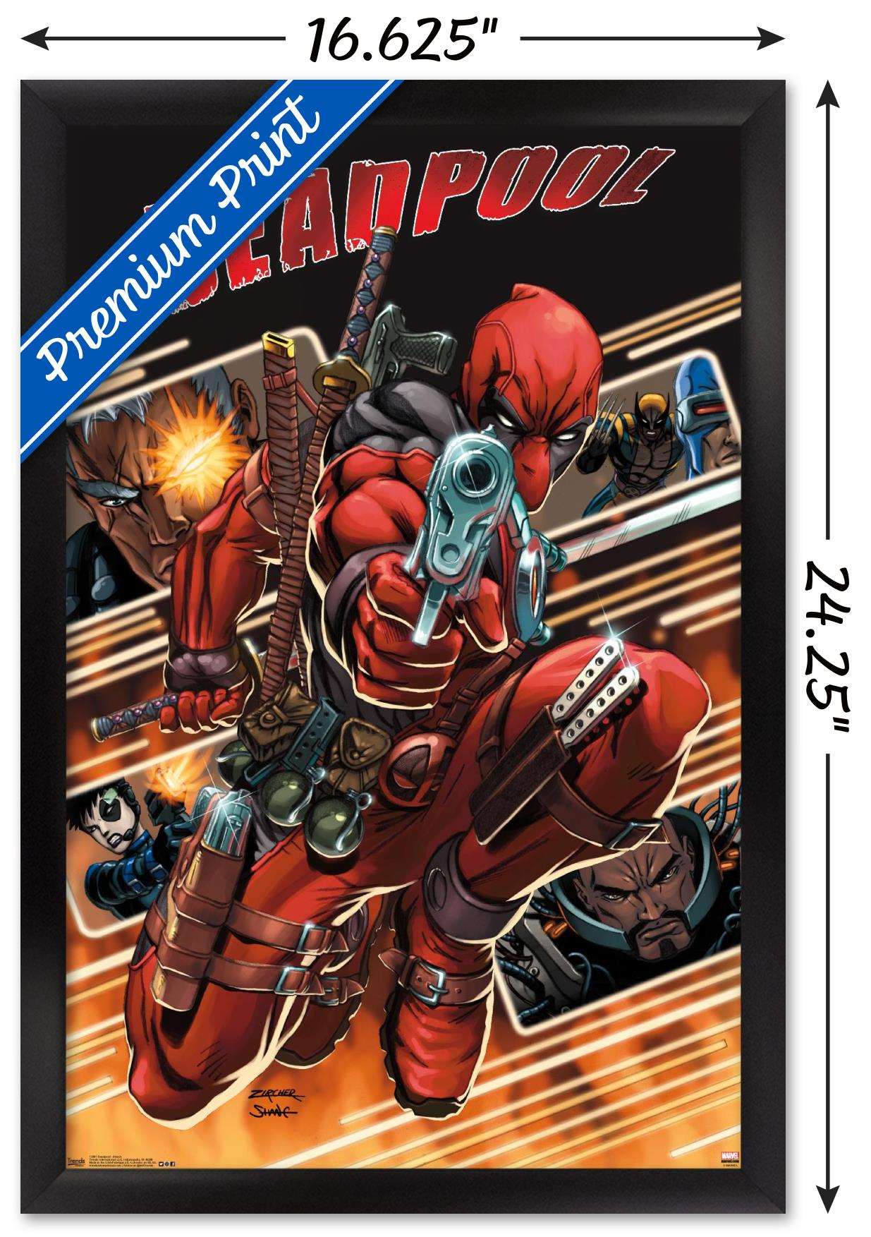 Marvel Comics - Deadpool - Attack Collage Wall Poster, 14.725" x 22.375", Framed
