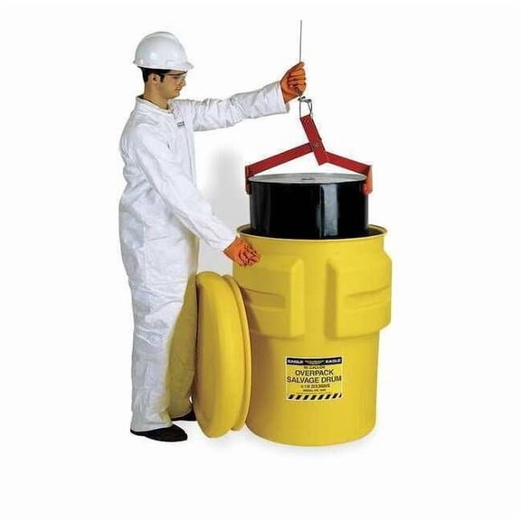 Open Head Salvage Drum, Polyethylene, 95 gal, Unlined, Yellow 1695