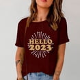 thumbnail image 1 of ICHUANYI Clearance Women's Fashion Summer Round Neck Leisure Short Sleeve New Year Printing Tops(Wine, XXL) ICHUANYI WER2023081501722, 1 of 6