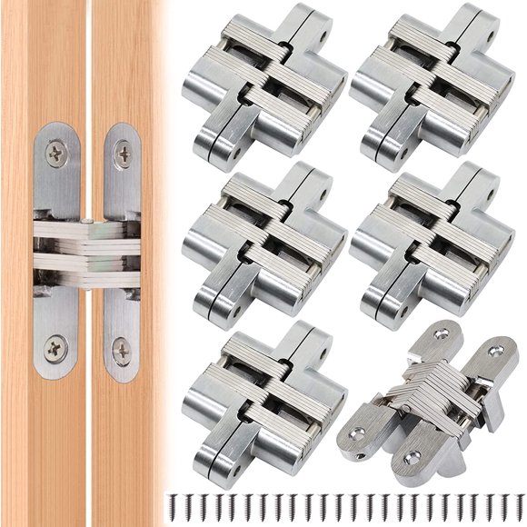 6 Pieces Folding Hinge Concealed Cross Hinges, Concealed Hinge Closure, Arched Cabinet Hinges, Furniture Door Corner Bent Steel Easy Installation for Cabinet Door Furniture