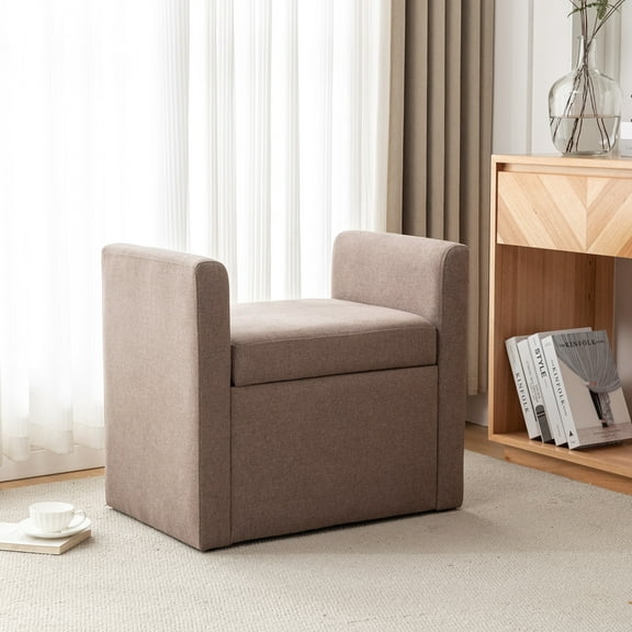 Upholstered Storage Ottoman Chair with Arms, 26" Multifunctional Accent Chair with Hidden Storage for Living Room, Bedroom, 2 Colors Available