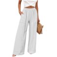 thumbnail image 2 of Cagogo Women Wide Leg Pants Cotton Linen Elastic Waist Casual Loose Long Trousers with Pockets Travel Lounge Solid Beach Clothes, White S, 2 of 7