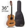 Hola! Music Classical Guitar with Soft Nylon Strings, Junior 3/4 Size 36 Inch Model HG-36GLS, Natural Gloss Finish - FREE Padded Gig Bag Included
